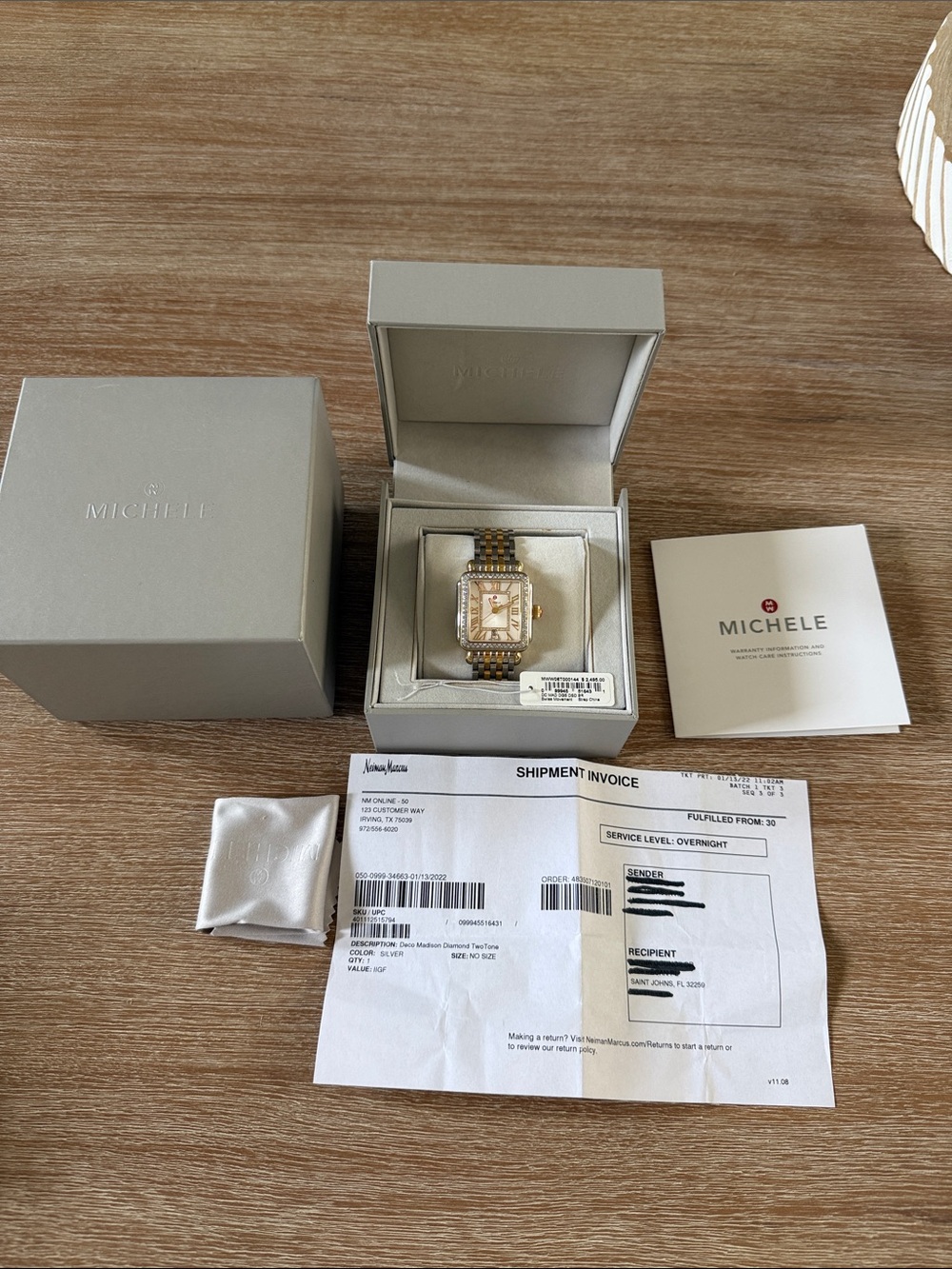 Michele Two-Tone Gold and Silver Diamond Bezel Women's Watch - Picture 2 of 12
